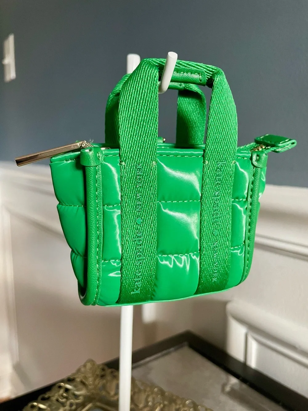 kate spade Green Quilted Mini Tote Keychain